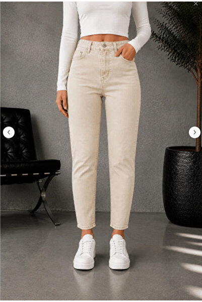 SANTA BELLA Dream Beige Cream Mom Jean Pantaloni de damă Boyfriend, elastici,...