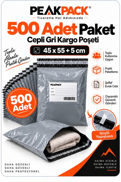 PEAKPACK Gray Cargo Bag with Pockets 45X55+5 cm 500 Pieces Self-Adhesive Shipping Bags