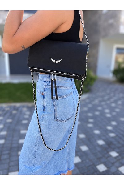 LOREVIE Women's Black Hand and Shoulder Bag with Removable Chain Strap (Standard Size)