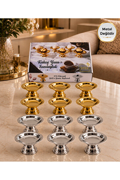 Leila 12-Piece Gold-Silver Coffee Side Decorative Mini Presentation Bowl Turk...