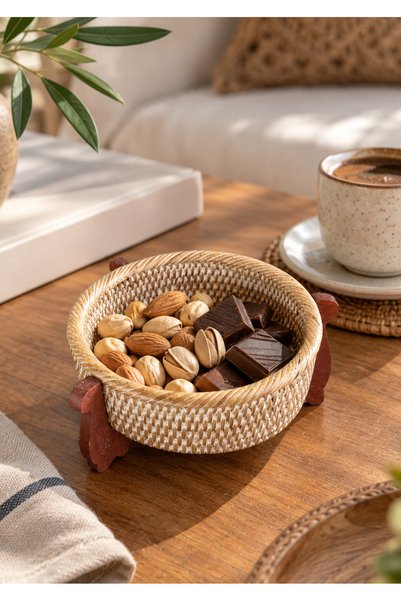 Lessio Home سلة ماندرا راتان الزخرفية الصغيرة - منظم متعدد الأغراض مصنوع يدويًا 13 سم