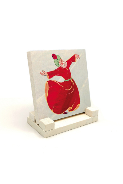 Sadrazam Red Tennureli Semazen Mevlana Drawing Printed Natural Stone Tabletop...