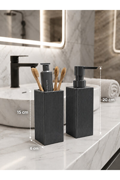 İndecor Houseware Liza Kare Modern Soap Dispenser and Toothbrush Holder - Mod...