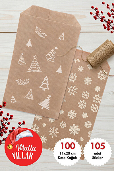 Bimotif 100lü Yılbaşı Hediye Paketi Seti - 50şer adet Çam ve Kar 11x20 cm Kes...