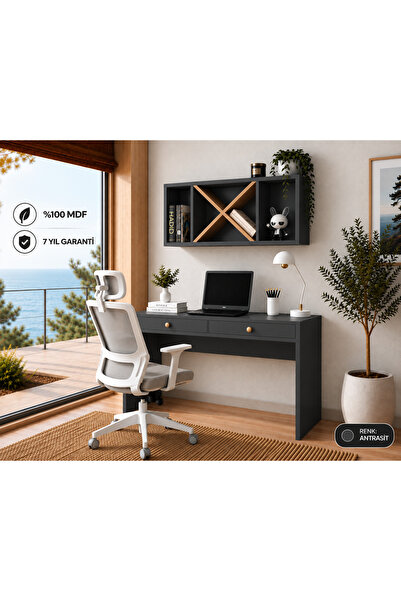 VENATTO lucca antrasit çalışma masası,2 çekmeceli (%100mdf)
