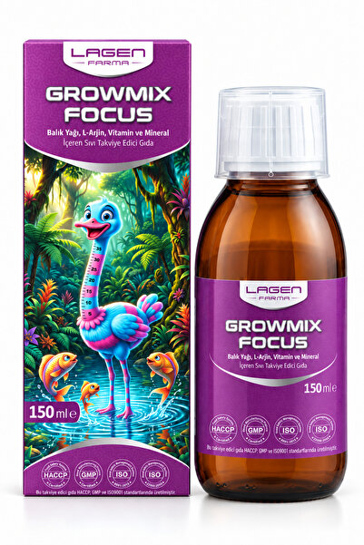 Growmix Focus Multivitamin, Balık Yağı, L-Arjinin ve Mineral İçeren Sıvı Takviye 150 ml