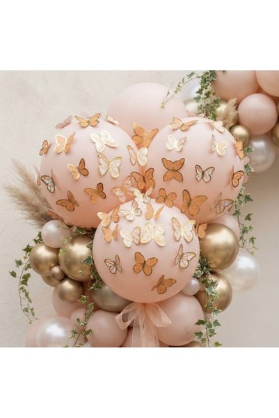 BALON DİYARI 20'li Turuncu Gold Kelebek Süs – Pasta Süsü, Balon Süsü ve Duvar Dekoru