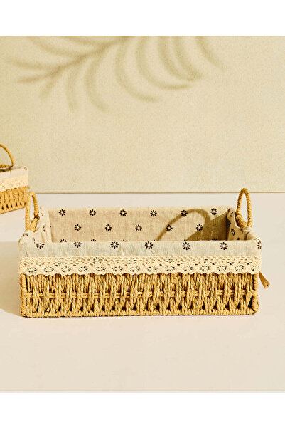 REDTAG Beige Rectangle Basket With Fabric Cloth (Medium)