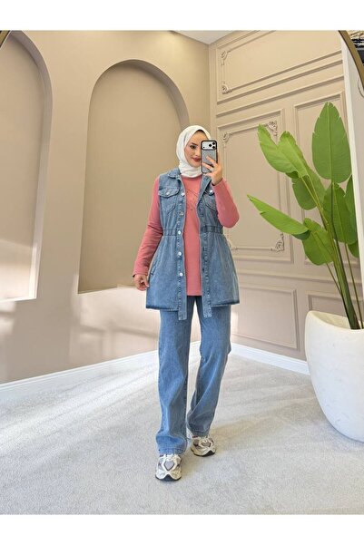 moda4b طقم جينز نسائي من 3 قطع - مجموعة عصرية محتشمة مع جيوب بأزرار n-05542 _...