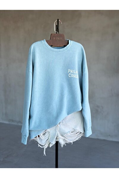 By Pakize Tasarım Taş Yıkamalı Sırt/Kol Figür Baskılı Sweatshirt
