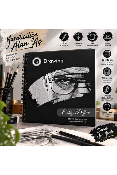 DreamArtgalery دفتر رسم سكيتش بوك 20x20 سم 50 ورقة حلزوني الشكل من الجانب