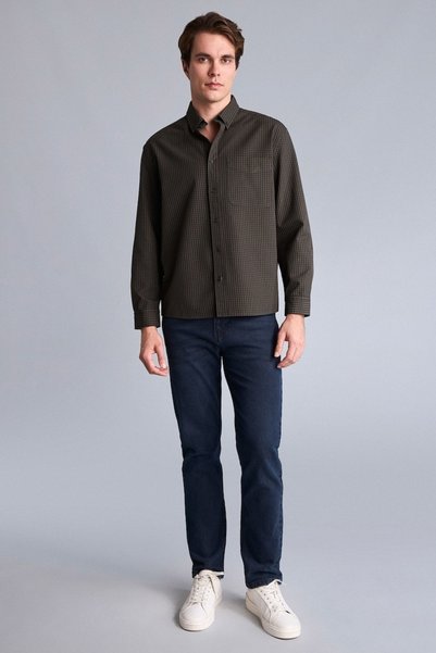DeFacto Relaxed Fit Polo Yaka Kareli Flanel Uzun Kollu Gömlek H5115AX26AU