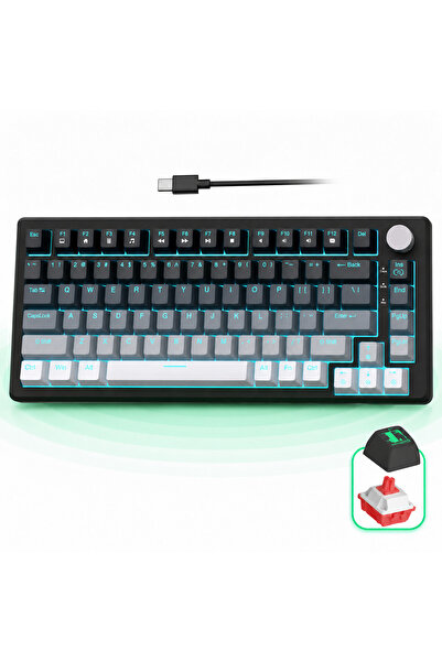 Timebox Tastatură mecanică de gaming 75%, switch-uri roșii, hot-swap
