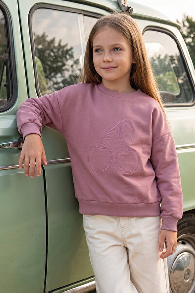 Fulla Moda Cherry Embroidered Crew Neck Girls' Sweatshirt
