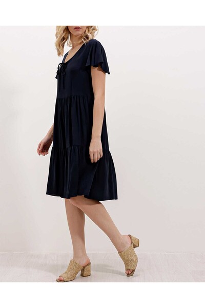 Modamorfo 2352 V-Neck Short Dress - D.Navy Blue