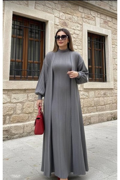 diloş butik Triko Balıkçı Yaka Maxi Boy Elbise Hırka Takım