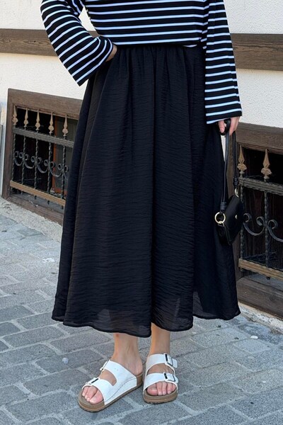 lamelif Belted Pocketed Hijab Skirt Black