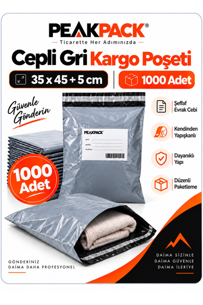 PEAKPACK Gray Cargo Bag with Pockets 35X45+5 cm 1000 Pieces Self-Adhesive Shi...