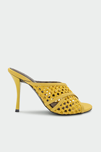 LAMİNTA Bounc Wicker Detailed Women's Heeled Slippers - Yellow