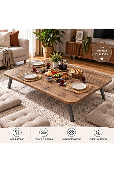 Ratemo Mobilya 119X89 cm Katlanır Yer Sofrası Ceviz Desenli Sunta Tabla Profi...