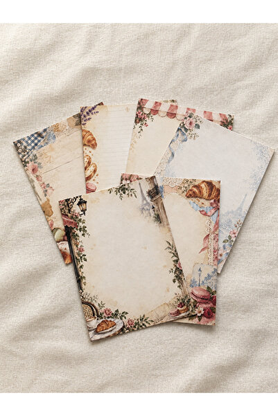 Vintage A5 Scrapbook Kağıdı 6'lı Set Parisian Cafe Patisserie