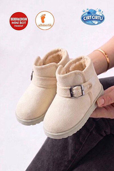 AlbiShoes Unisex Kız Erkek Çocuk Bebek Cırtlı Ev Botu Ev Ayakkabı Panduf Mini Bot Kreş Okul Günlük