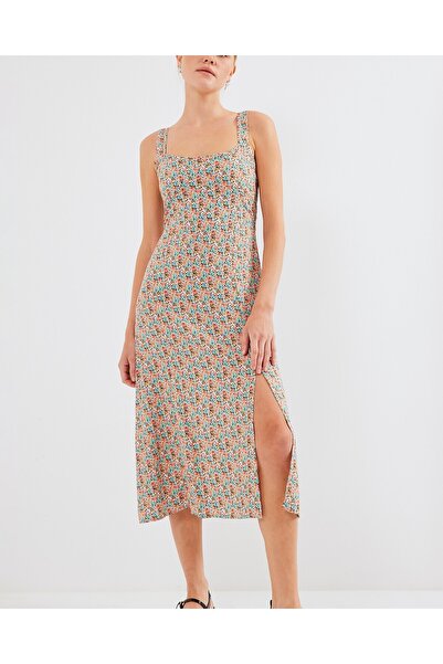 Modamorfo 2282 Slit-Neck Viscose Dress - Multi-Color