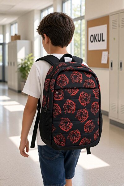 DODOMAR Primary School School Bag Red Tiger Pattern Luxury Backpack 50X33X17 cm