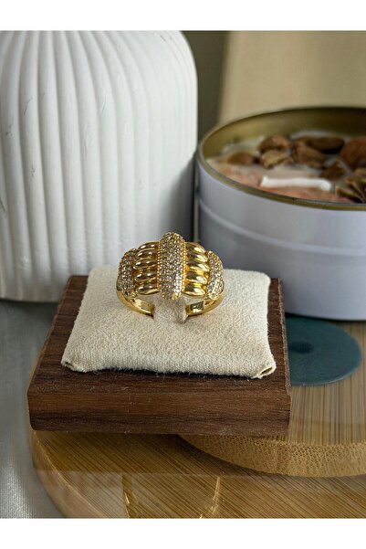 ANKA JEWELLRY Steel Women's Ring – Gold Plated Stone-Embellished Weave Model ...