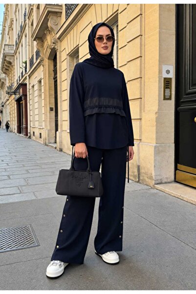 Aselim Hijap Moda Rovena Garnili Snap Detailed Modal Hijab Sports Set - Navy ...