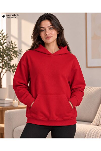 caddekombin Women's Hooded Oversize Sweatshirt - Plain Basic Cotton Sweatshir...