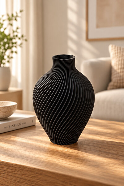 Modern Spiral Tasarım Siyah Dekoratif Vazo