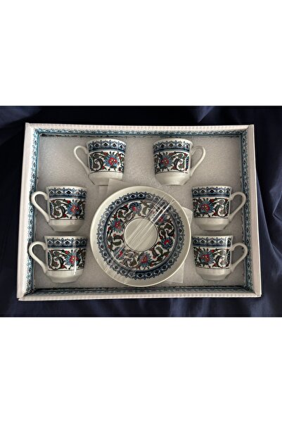 pango Topkapı İşlemeli Otantik Porselen 6 Kişilik Şık Fincan Takımı