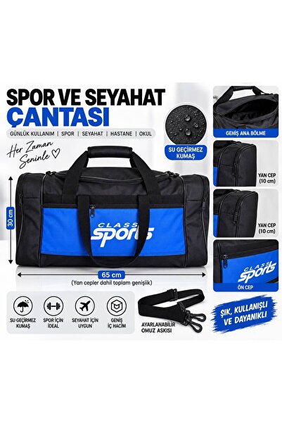 GRT 65 cm Büyük Boy MAVİ CEPLİ Suya Dayanıklı 4 Bölmeli El ve Omuz Valiz Seya...