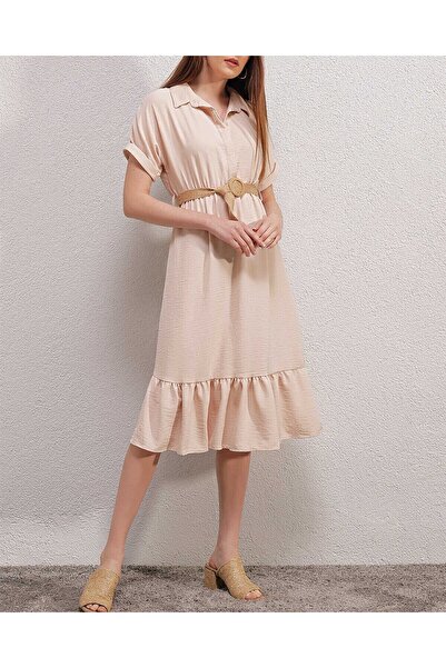 Modamorfo Bigdart 2292 Belted Dress - Cream