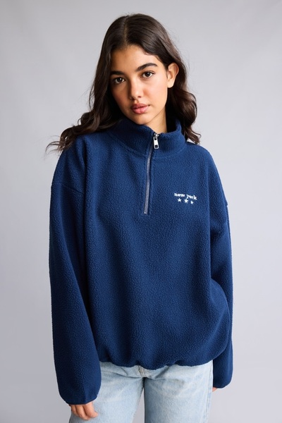DeFacto Loose Fit Yarım Fermuarlı Nakış Detaylı Polar Sweatshirt H9935AX26WN