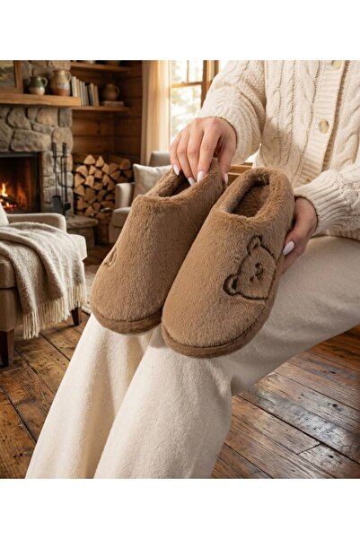 FEMME FATALE Teddy Bear Embroidered Plush Slippers Home Slippers