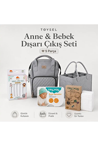 Anne & Bebek Dışarı Çıkış Seti – Gri | 5 Ürünlü Bakım ve Düzen Paketi