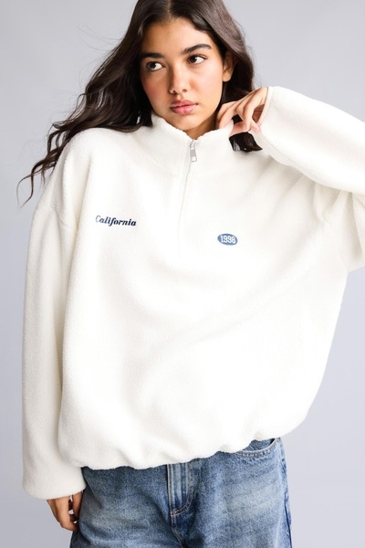 DeFacto Loose Fit Yarım Fermuarlı Nakış Detaylı Polar Sweatshirt H9935AX26WN