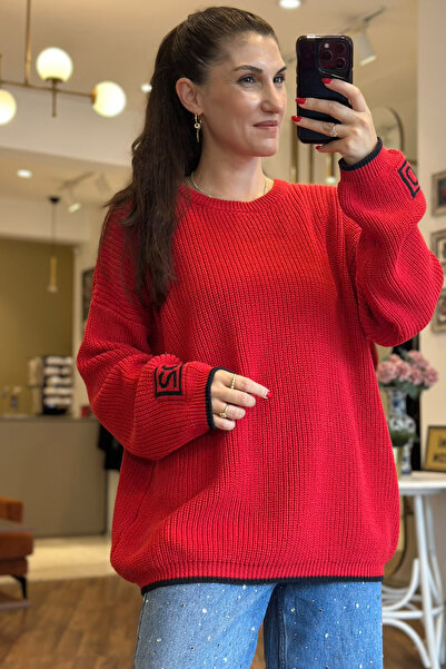 Unique Boutique Red Crew Neck Oversize Sweater