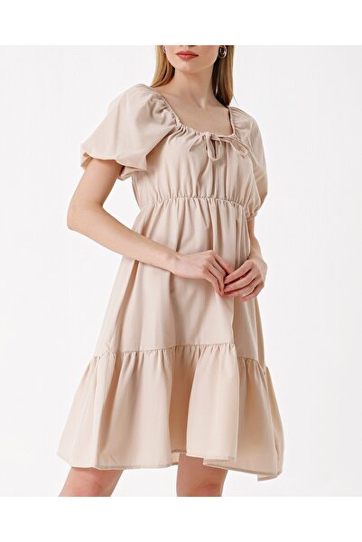 Modamorfo 2351 flared poplin dress - beige