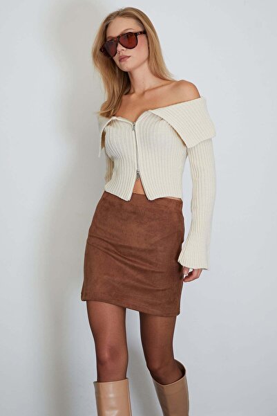 Fulla Moda Elastic Waist Mini Suede Skirt