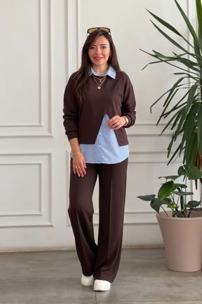 yb yağmur butik Σετ Τριών Τεμαχίων με Λεπτομέρεια Πουκάμισου