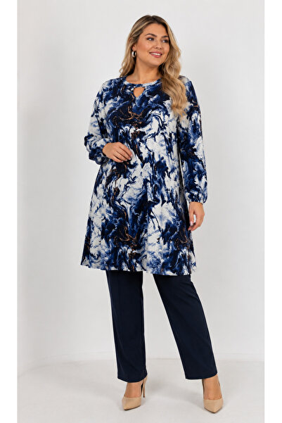 Butik Ayseba Women's Patterned Plus Size Viscose Cotton Tunic with Elastic Sl...