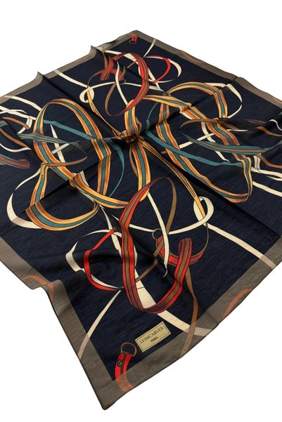 Lesscarves LS2209 Desenli Pamuk İpek Eşarp 90x90 cm 02-Siyah-Çok Renkli