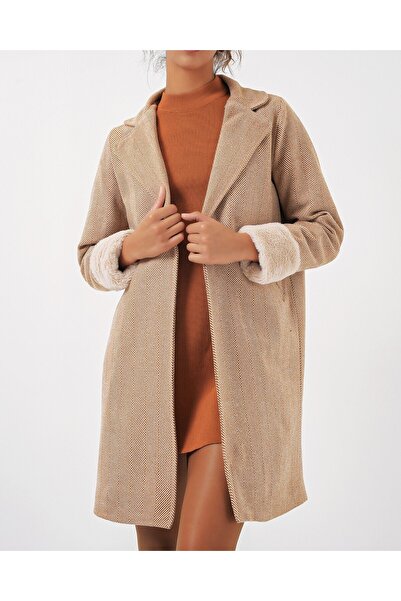 Modamorfo 9085 Herringbone Cashmere Coat - Camel