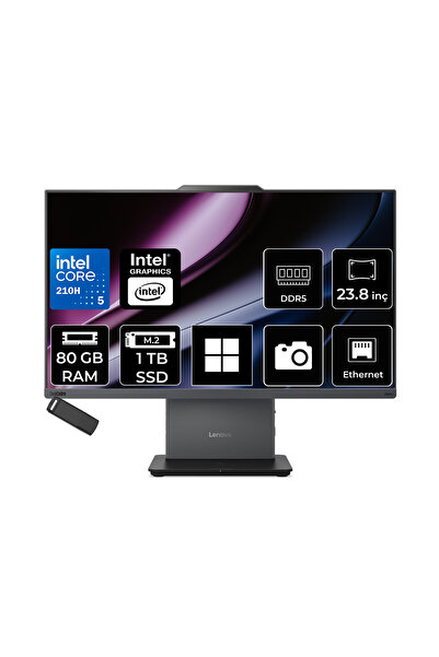 LENOVO ThinkCentre Neo 50A Gen 5 Intel Core 5 210H 80GB RAM 1TB SSD 23.8" FHD 99% sRGB Win11 Pro 12SC004GTRP438 Luna Grey All In One Bilgisayar + PER4 USB Bellek