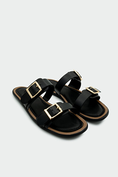 LAMİNTA Rega Double Buckle Women's Flat Slippers - Black