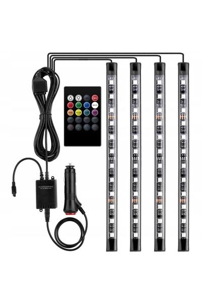 Interlook Bară luminoasă auto cu 12 LED-uri RGB pentru interiorul mașinii + t...