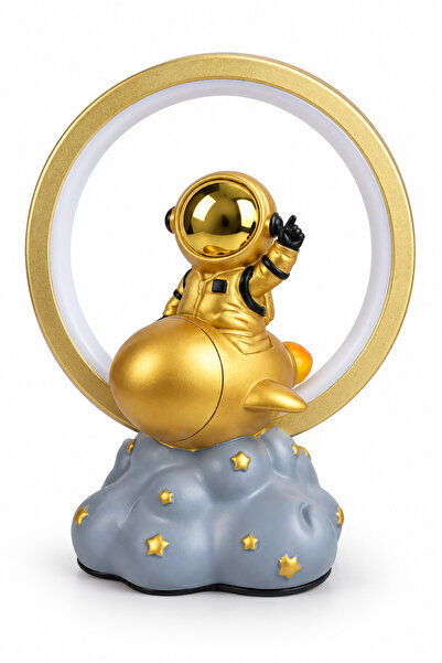 sudora Astronot Figürlü USB Kablolu Halka Masa ve Gece Lambası 20 x 10 cm Altın